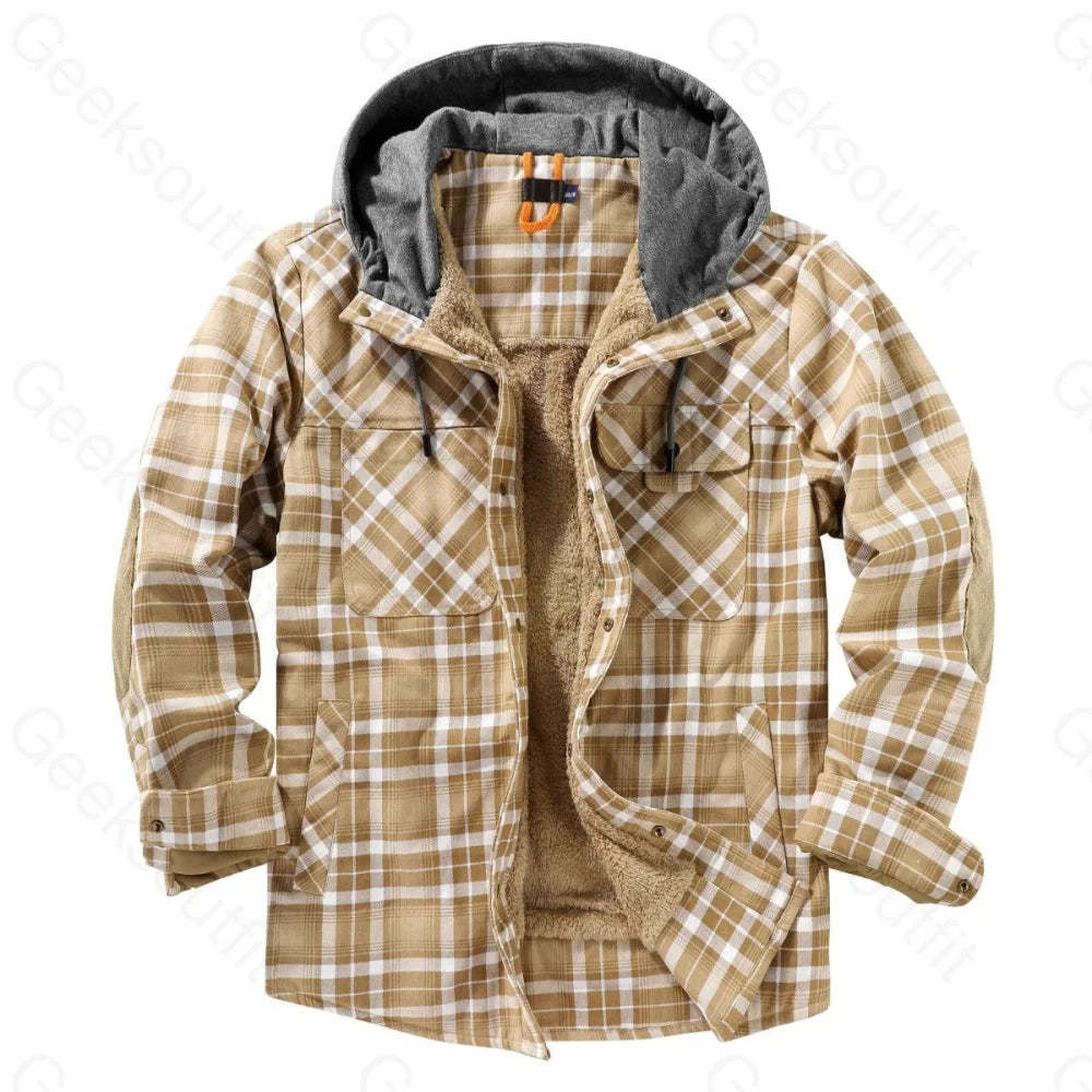 Mens Fleece Lining Basic Shirt Jacket With Hood - Geeksoutfit