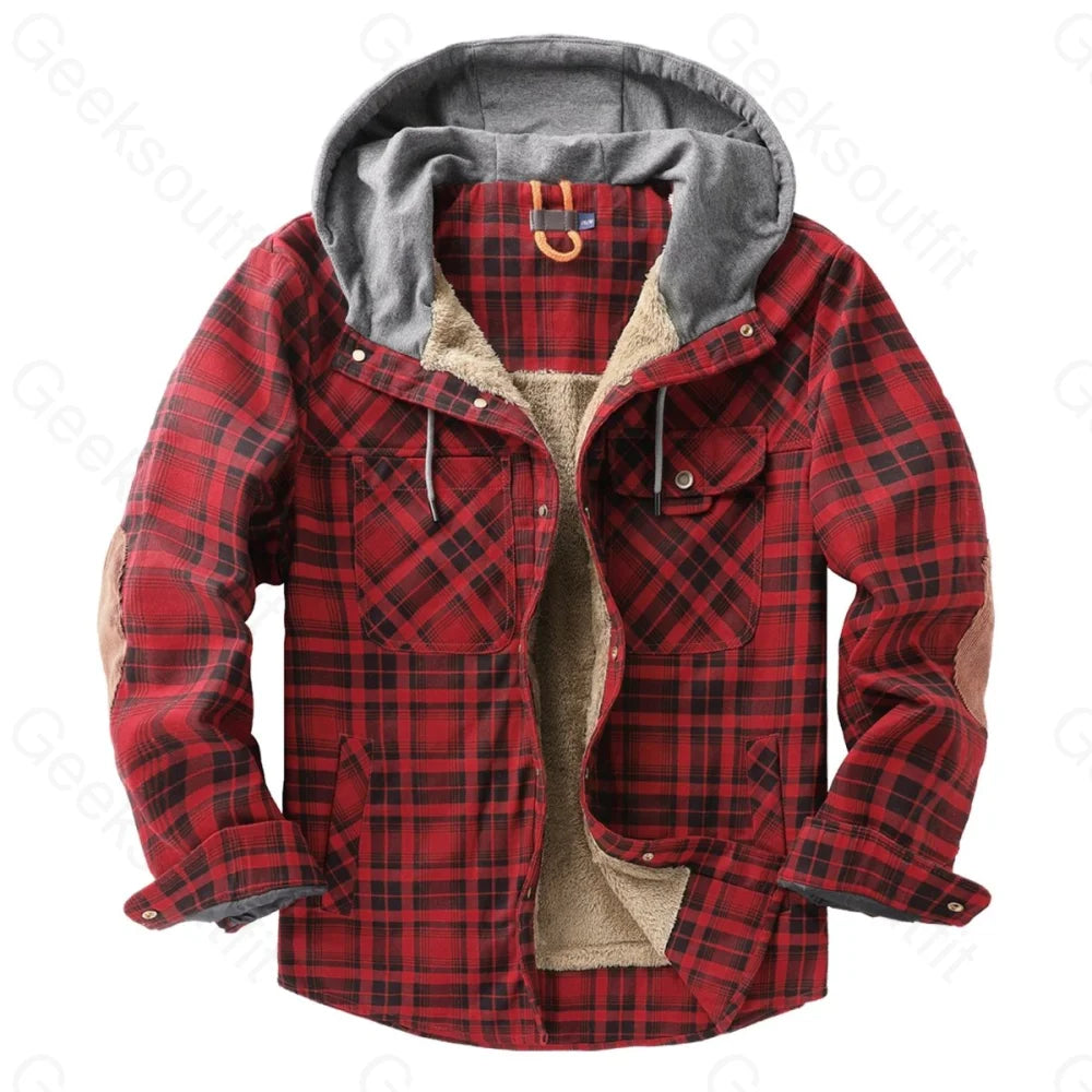 Mens Fleece Lining Basic Shirt Jacket With Hood - Geeksoutfit