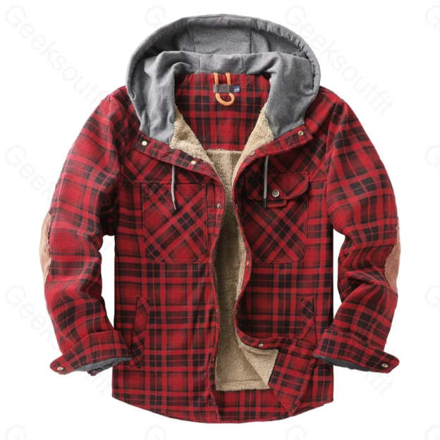 Mens Fleece Lining Basic Shirt Jacket With Hood - Geeksoutfit