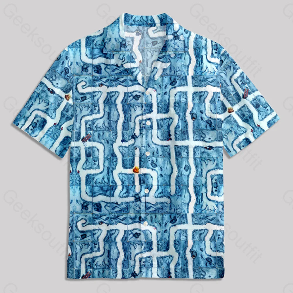 Mine Game Blue Button Up Pocket Shirt Hawaiian / S Bus605 Yc