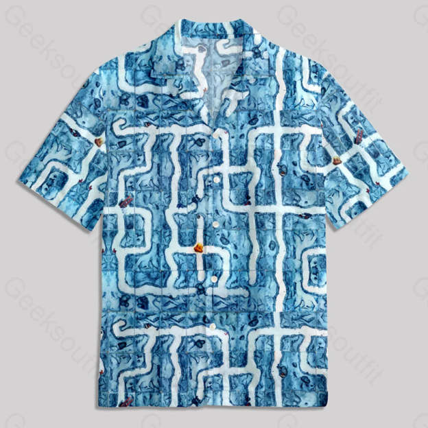 Mine Game Blue Button Up Pocket Shirt Hawaiian / S Bus605 Yc