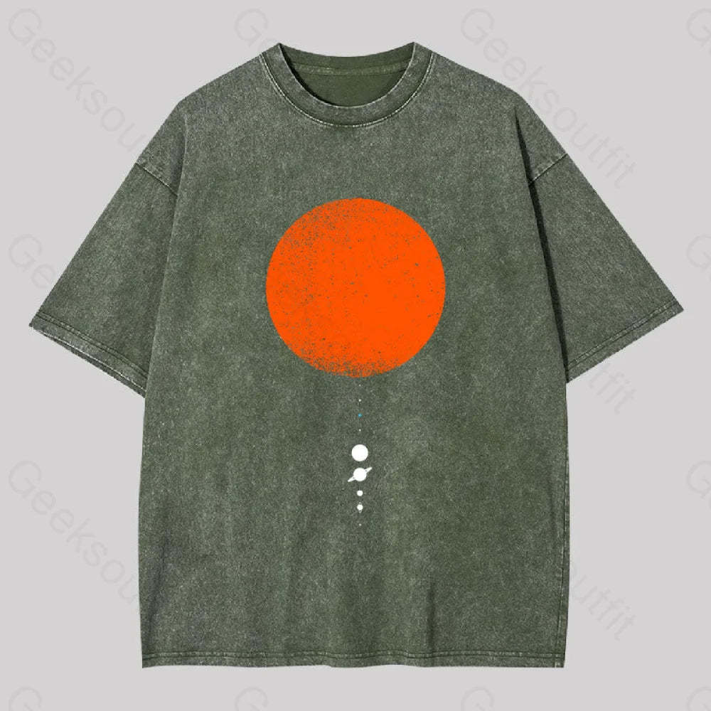 Minimal Solar System Washed T-Shirt Army Green / S