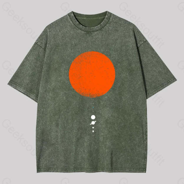 Minimal Solar System Washed T-Shirt Army Green / S