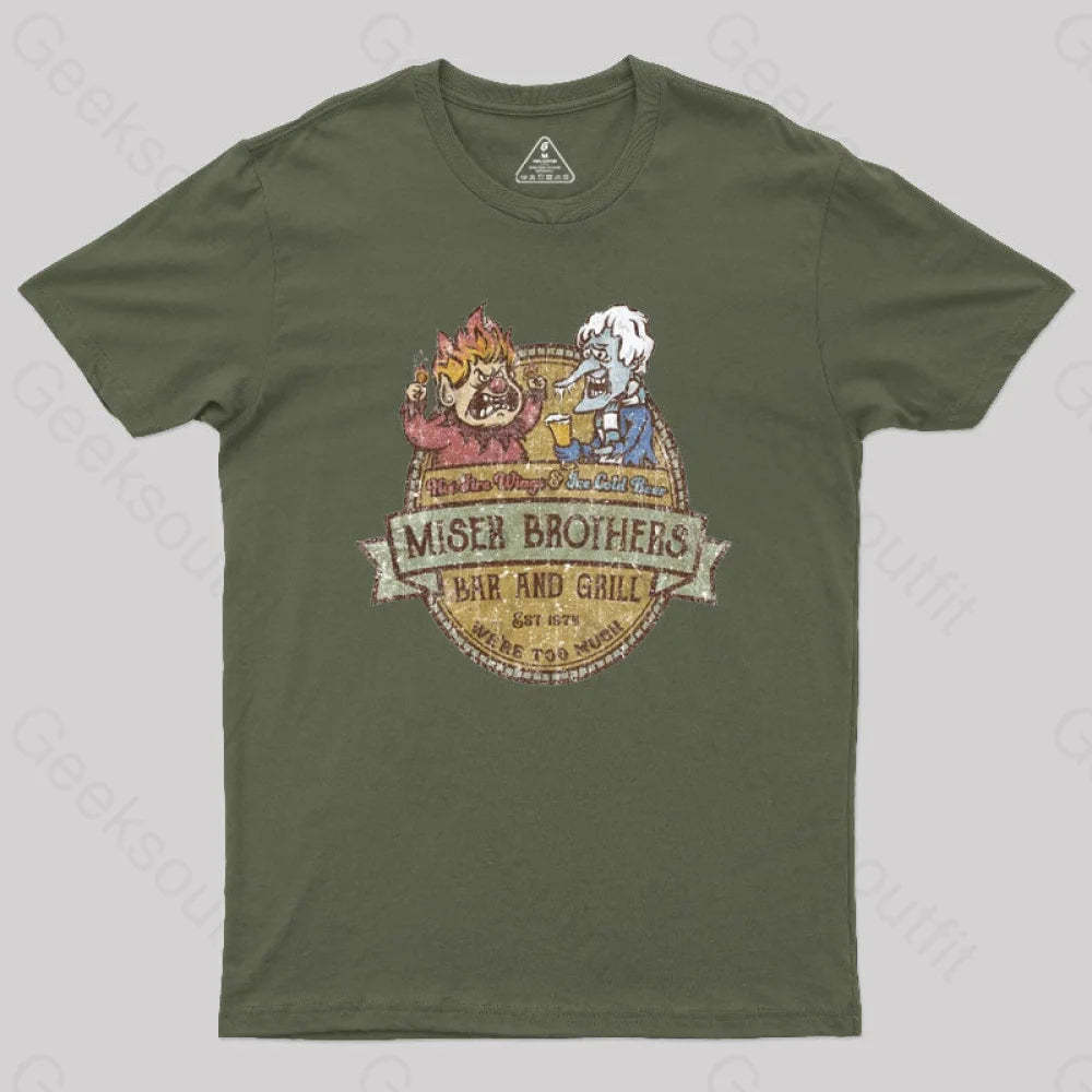 Miser Brothers Christmas Retro Design Geek T-Shirt Army Green / S