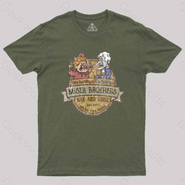Miser Brothers Christmas Retro Design Geek T-Shirt Army Green / S