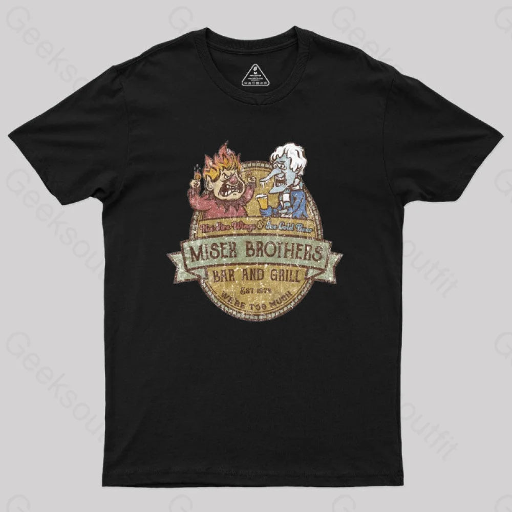 Miser Brothers Christmas Retro Design Geek T-Shirt Black / S