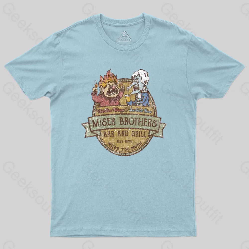 Miser Brothers Christmas Retro Design Geek T-Shirt Light Blue / S