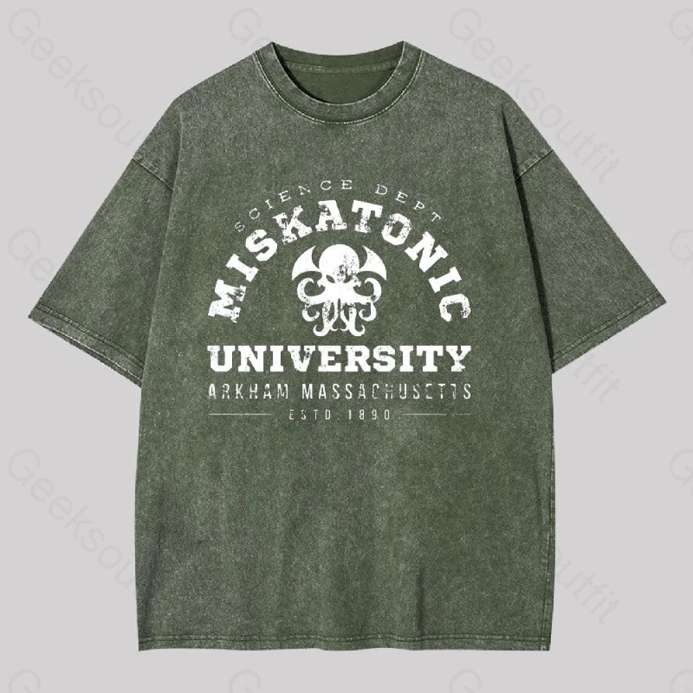 Miskatonic University Geek Washed T-Shirt Army Green / S