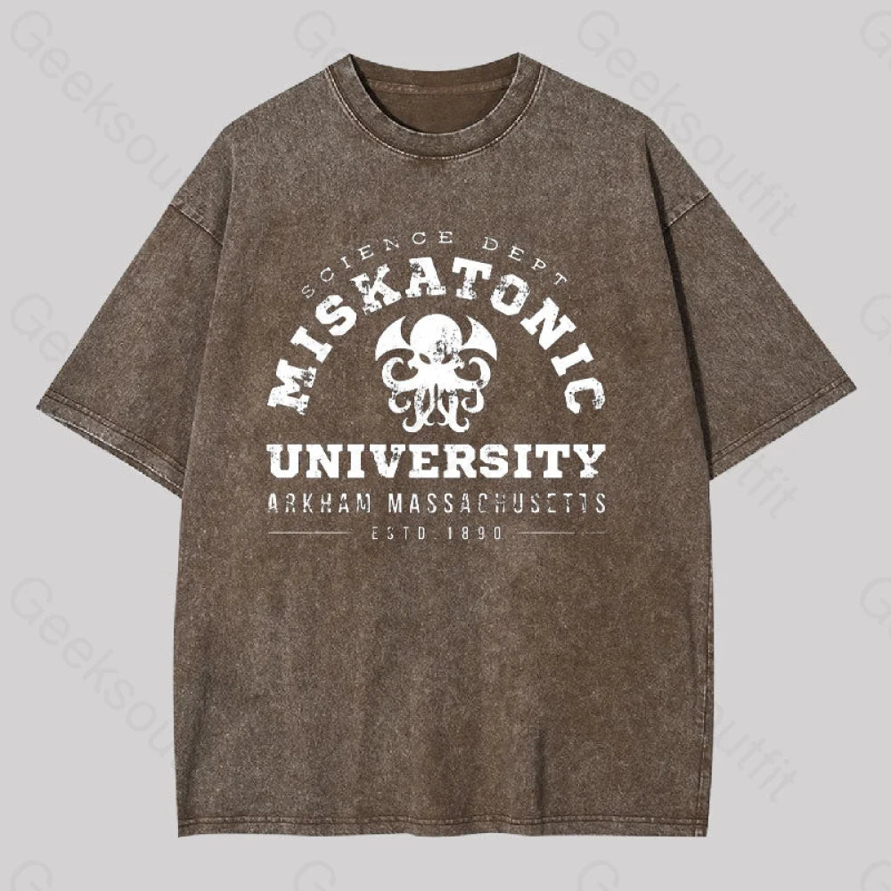 Miskatonic University Geek Washed T-Shirt Coffee / S