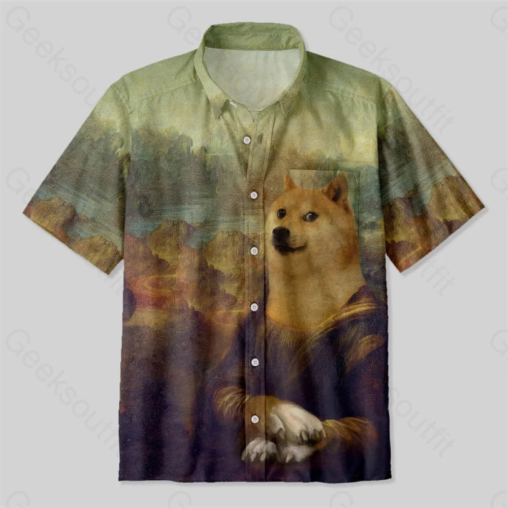 Mona Doge Smile Button Up Pocket Shirt Up / S Bus593 Yc