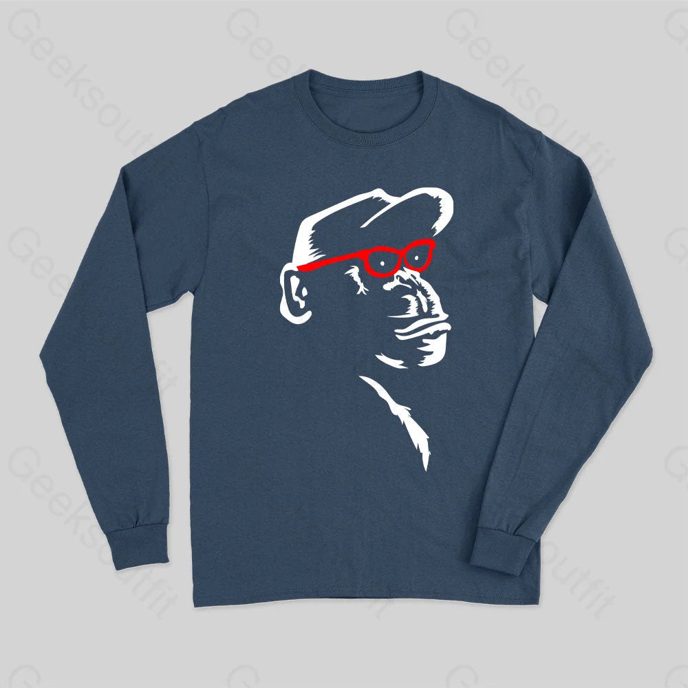 Monkey With Red Glasses Long Sleeve T-Shirt Navy / S