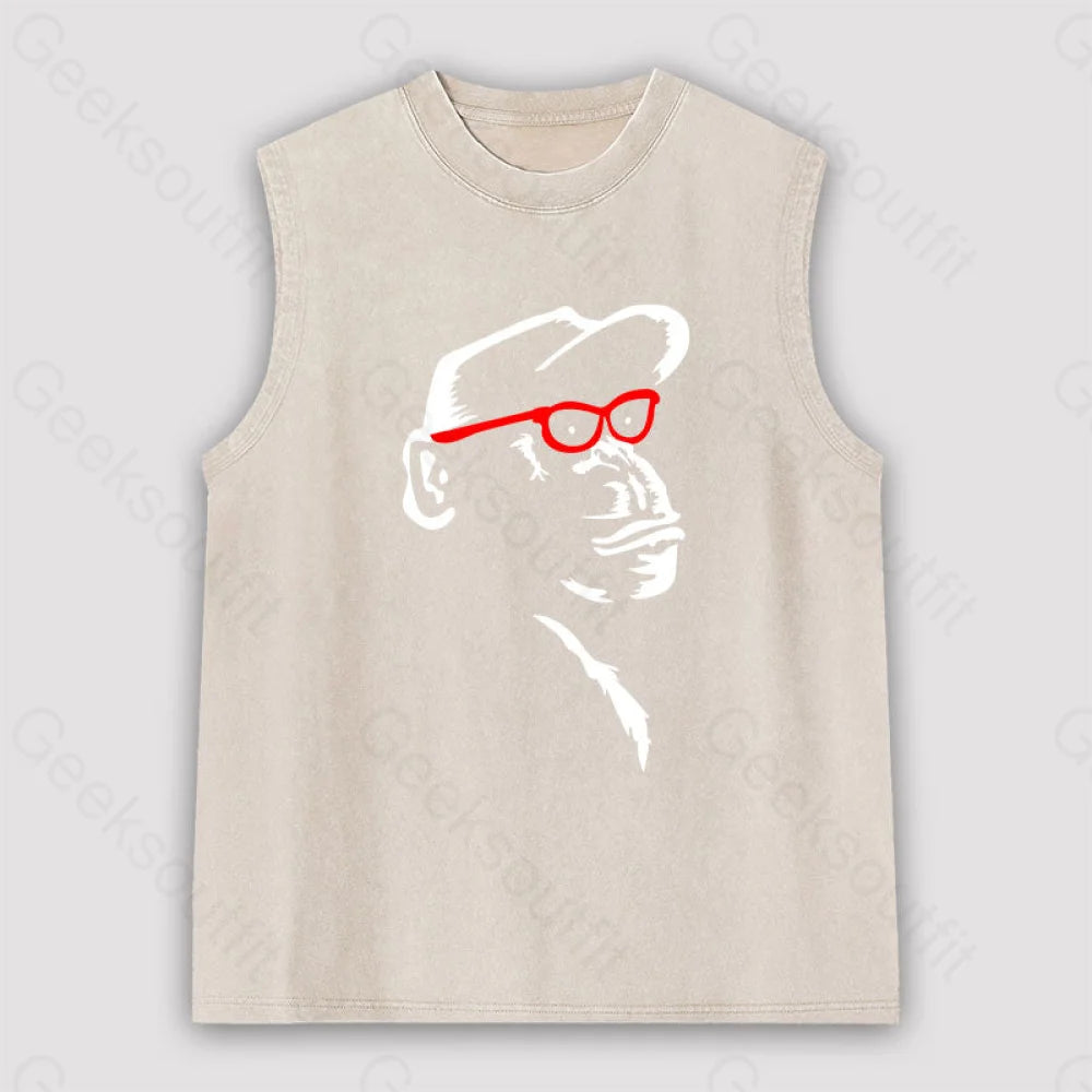 Monkey With Red Glasses Unisex Washed Tank Apricot / S