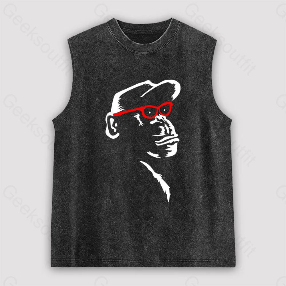Monkey With Red Glasses Unisex Washed Tank Black / S
