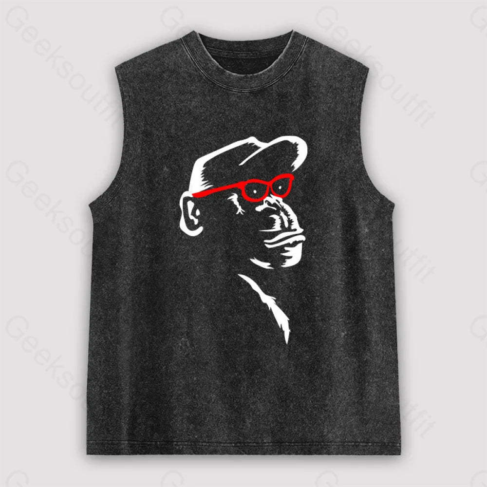Monkey With Red Glasses Unisex Washed Tank Black / S