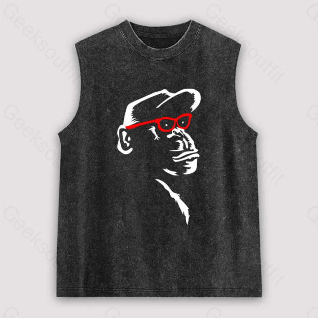 Monkey With Red Glasses Unisex Washed Tank Black / S