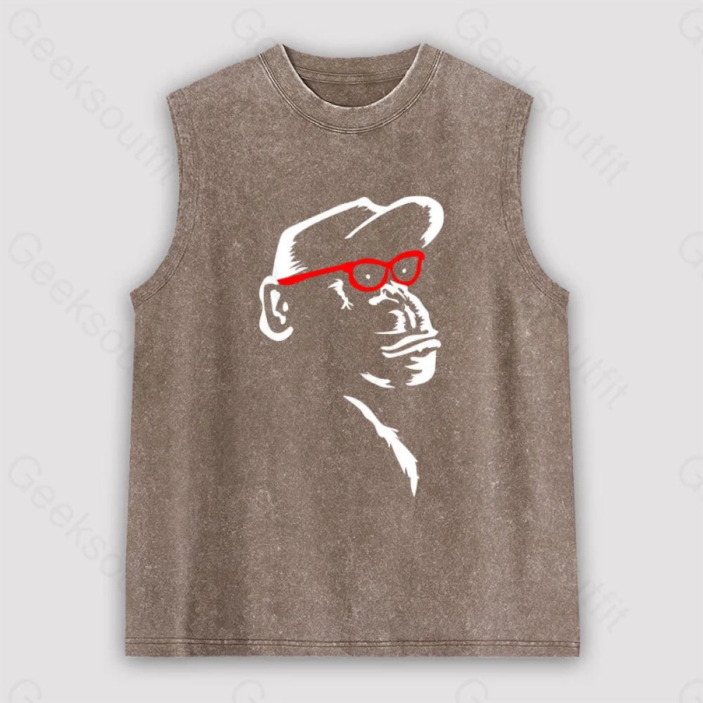 Monkey With Red Glasses Unisex Washed Tank Brown / S