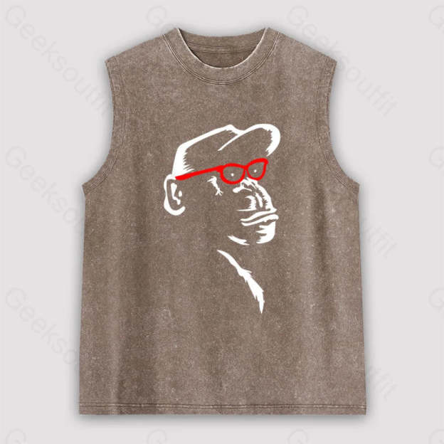 Monkey With Red Glasses Unisex Washed Tank Brown / S