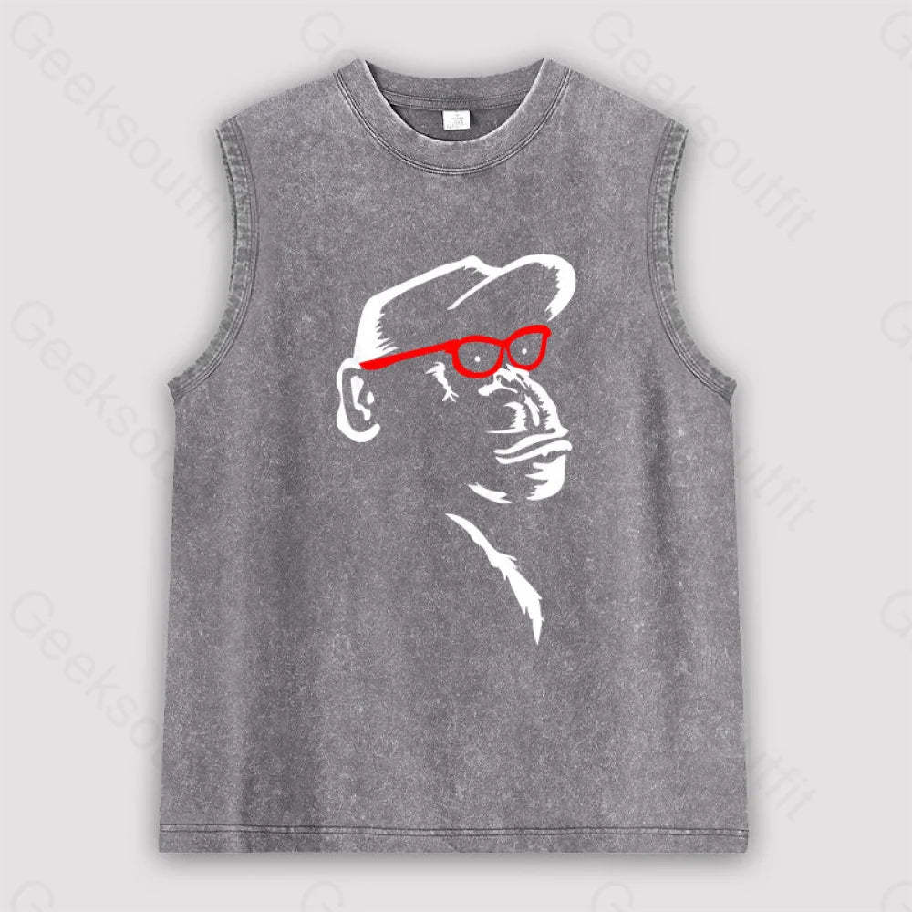 Monkey With Red Glasses Unisex Washed Tank Grey / S