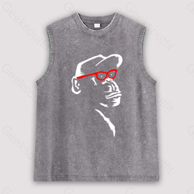 Monkey With Red Glasses Unisex Washed Tank Grey / S