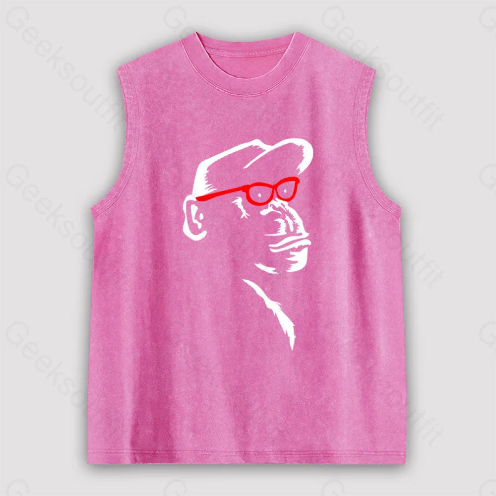 Monkey With Red Glasses Unisex Washed Tank Pink / S