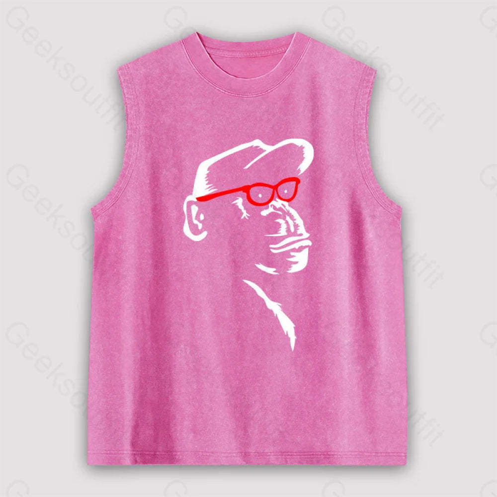 Monkey With Red Glasses Unisex Washed Tank Pink / S