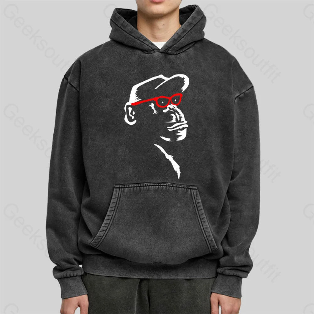 Monkey With Red Glasses Washed Hoodie