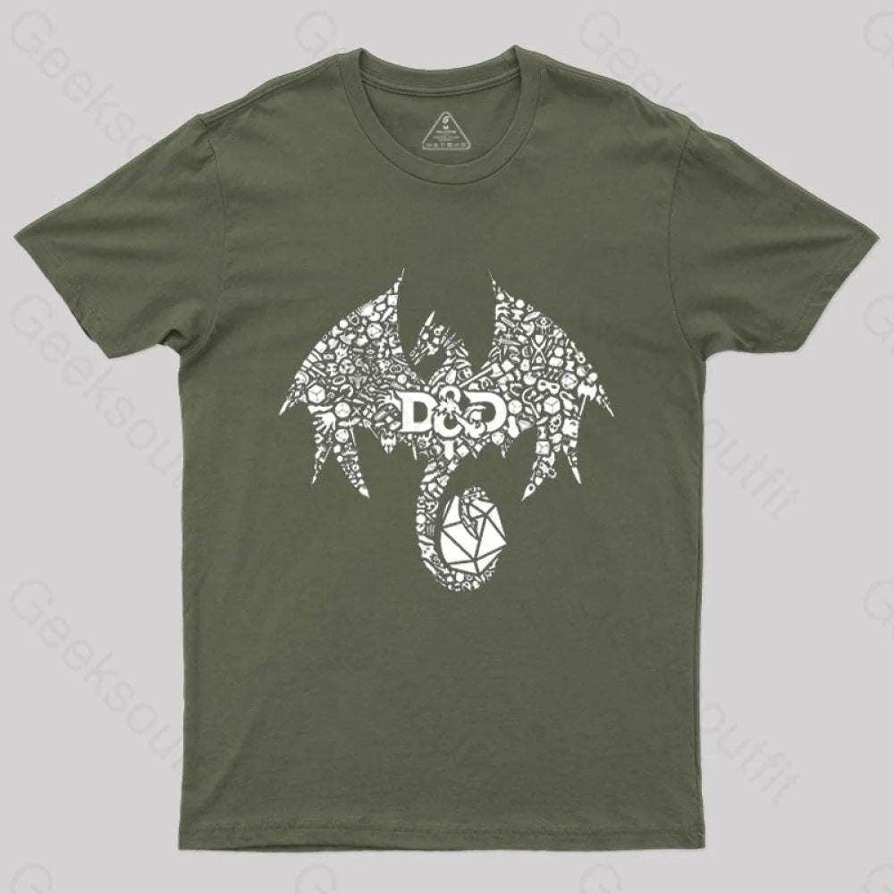 Mosaic Dragon T-Shirt Army Green / S