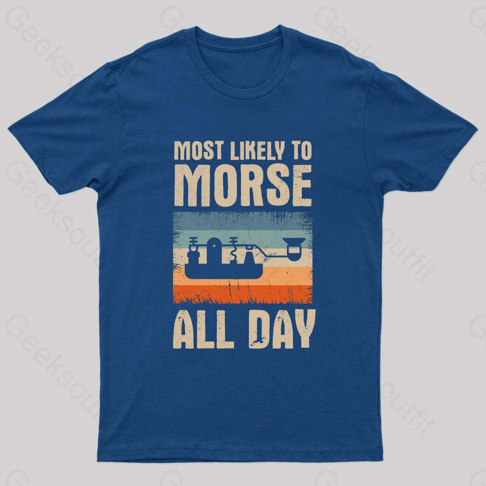 Most Likely To Morse All Day Nerd T-Shirt Navy / S