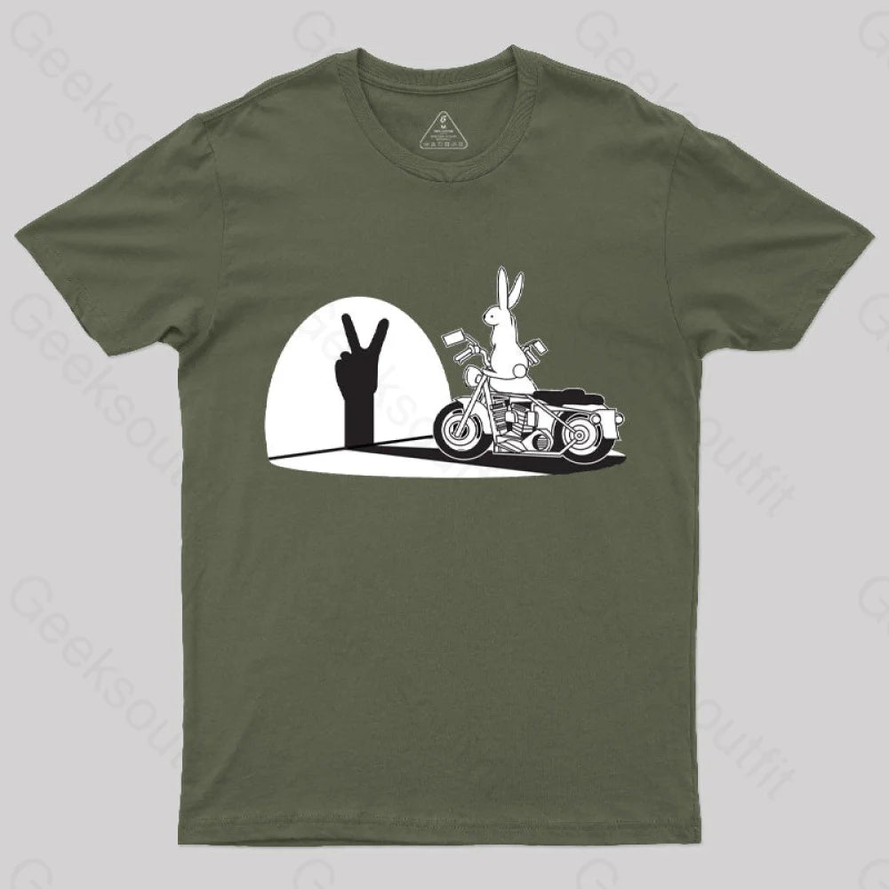 Motorcycle Humor Shadow Rabbit T-Shirt Army Green / S