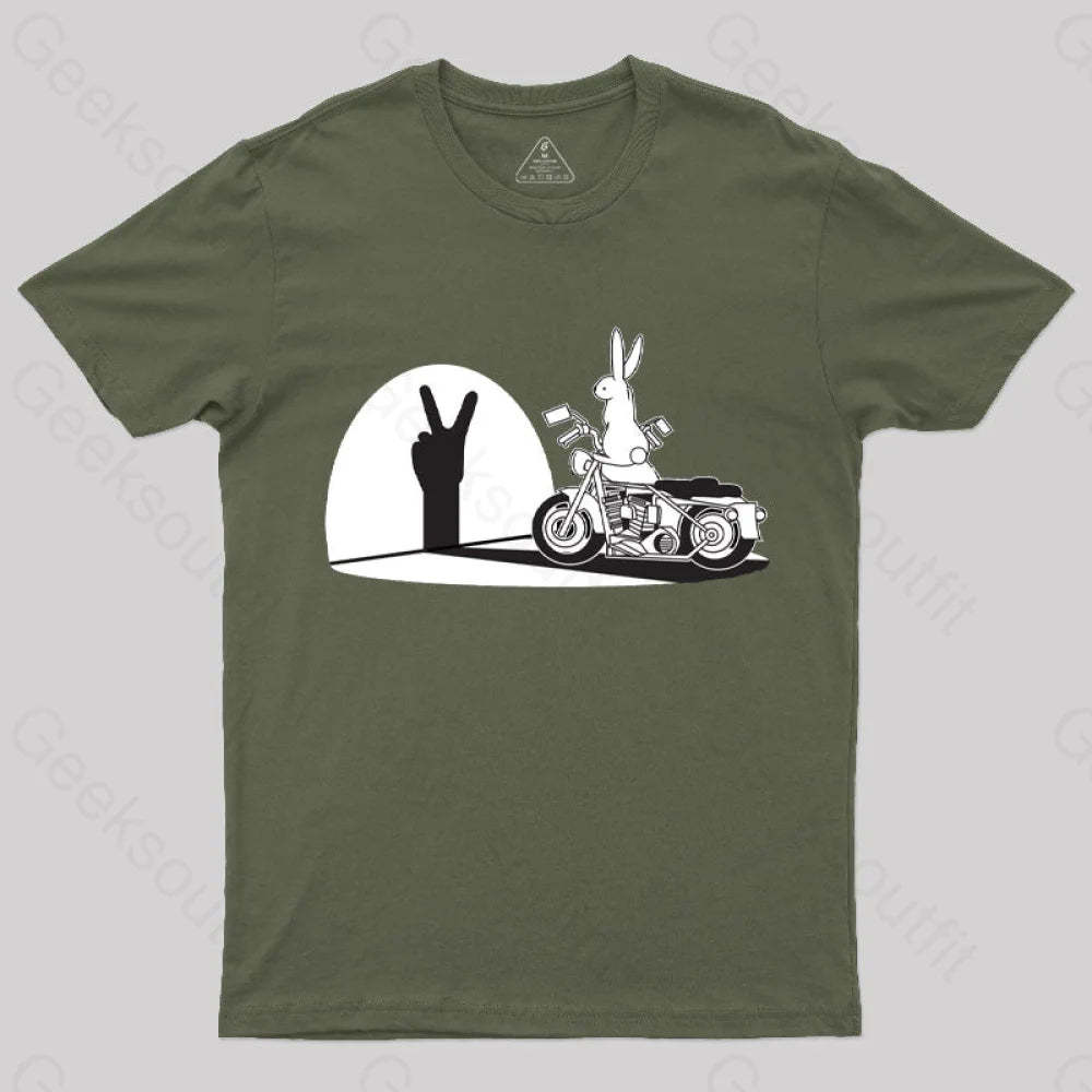 Motorcycle Humor Shadow Rabbit T-Shirt Army Green / S