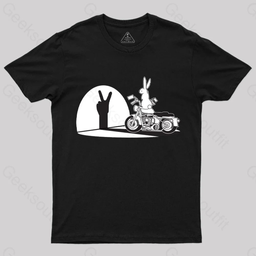Motorcycle Humor Shadow Rabbit T-Shirt Black / S