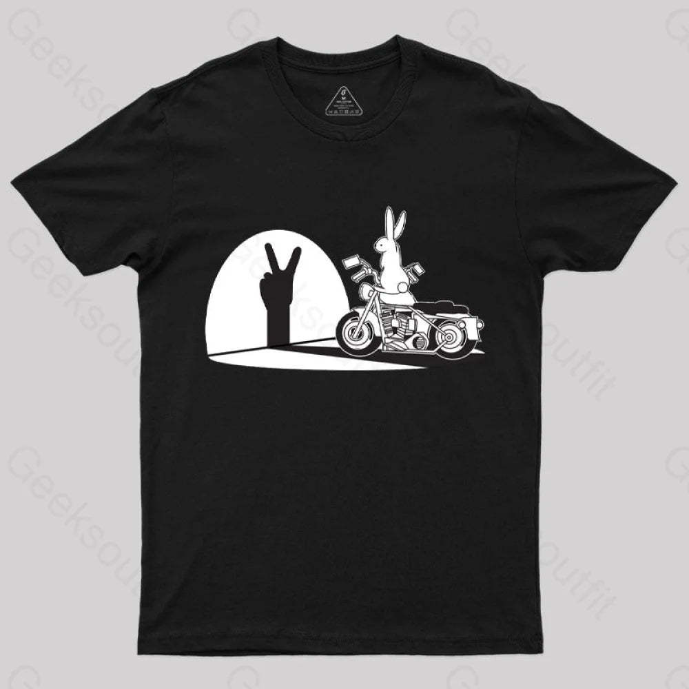 Motorcycle Humor Shadow Rabbit T-Shirt Black / S