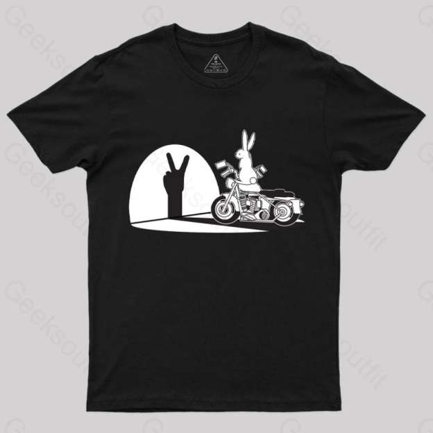 Motorcycle Humor Shadow Rabbit T-Shirt Black / S