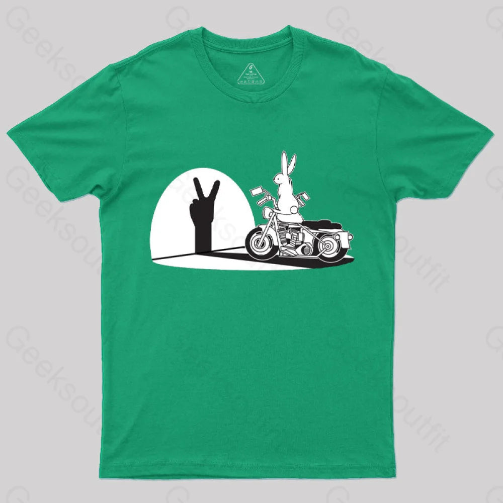 Motorcycle Humor Shadow Rabbit T-Shirt Green / S