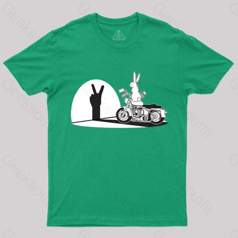 Motorcycle Humor Shadow Rabbit T-Shirt Green / S