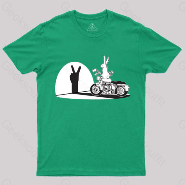 Motorcycle Humor Shadow Rabbit T-Shirt Green / S