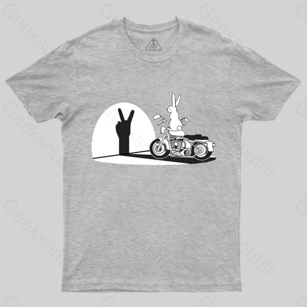 Motorcycle Humor Shadow Rabbit T-Shirt Grey / S