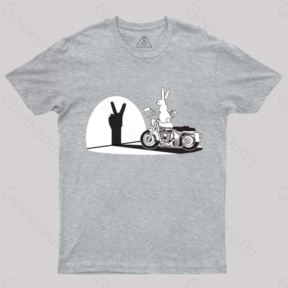 Motorcycle Humor Shadow Rabbit T-Shirt Grey / S