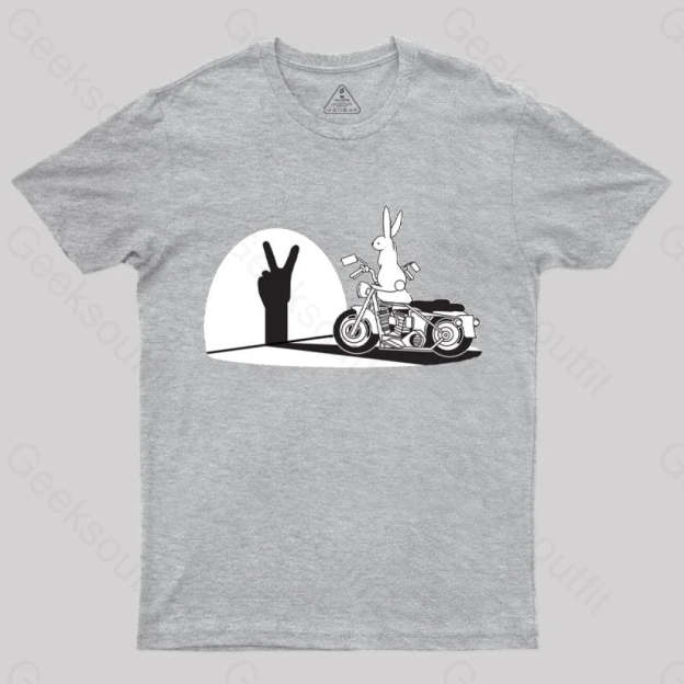 Motorcycle Humor Shadow Rabbit T-Shirt Grey / S