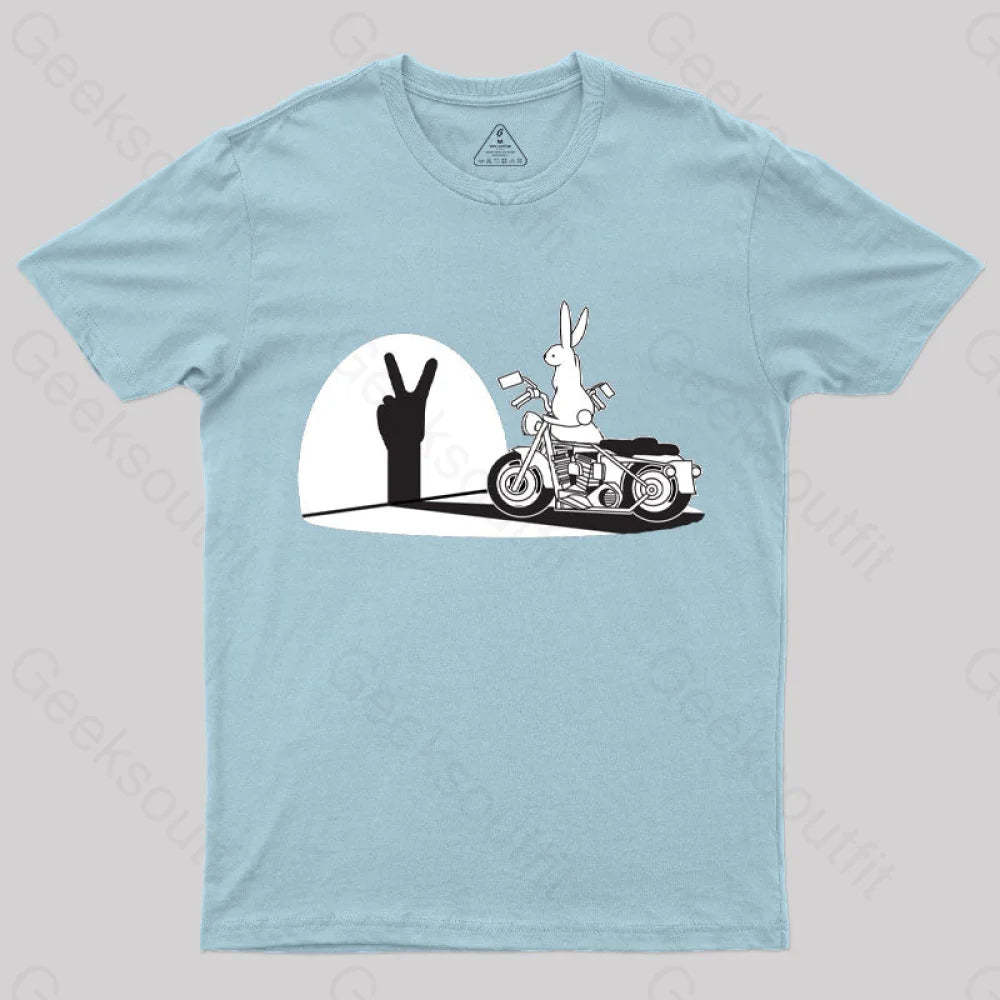 Motorcycle Humor Shadow Rabbit T-Shirt Light Blue / S