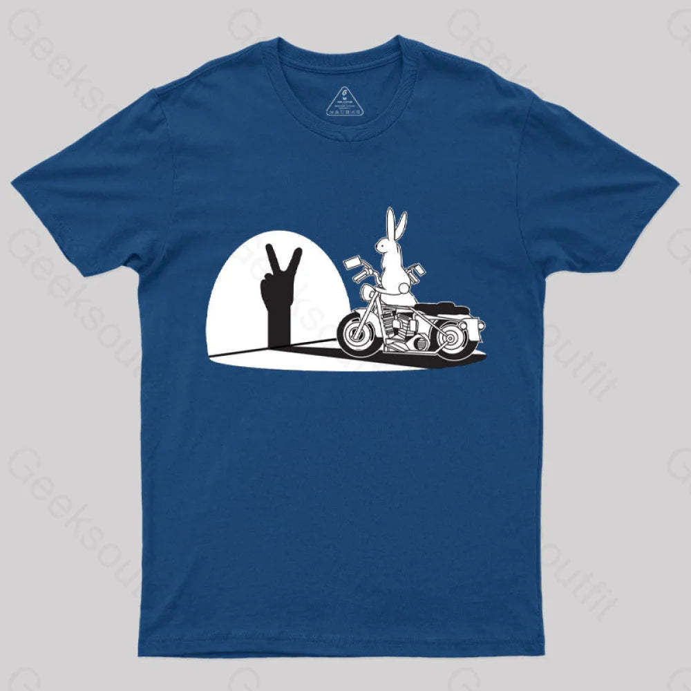 Motorcycle Humor Shadow Rabbit T-Shirt Navy / S