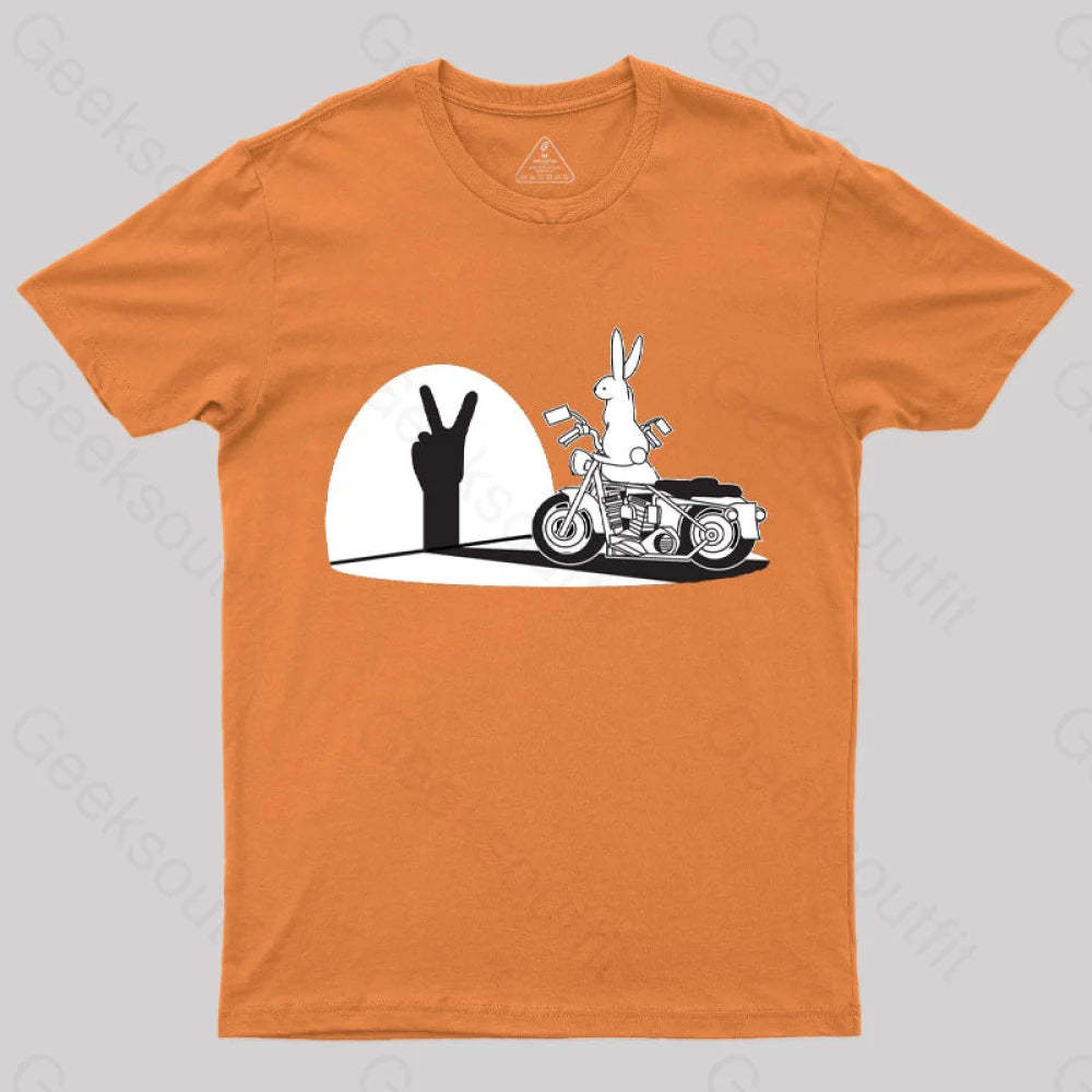 Motorcycle Humor Shadow Rabbit T-Shirt Orange / S