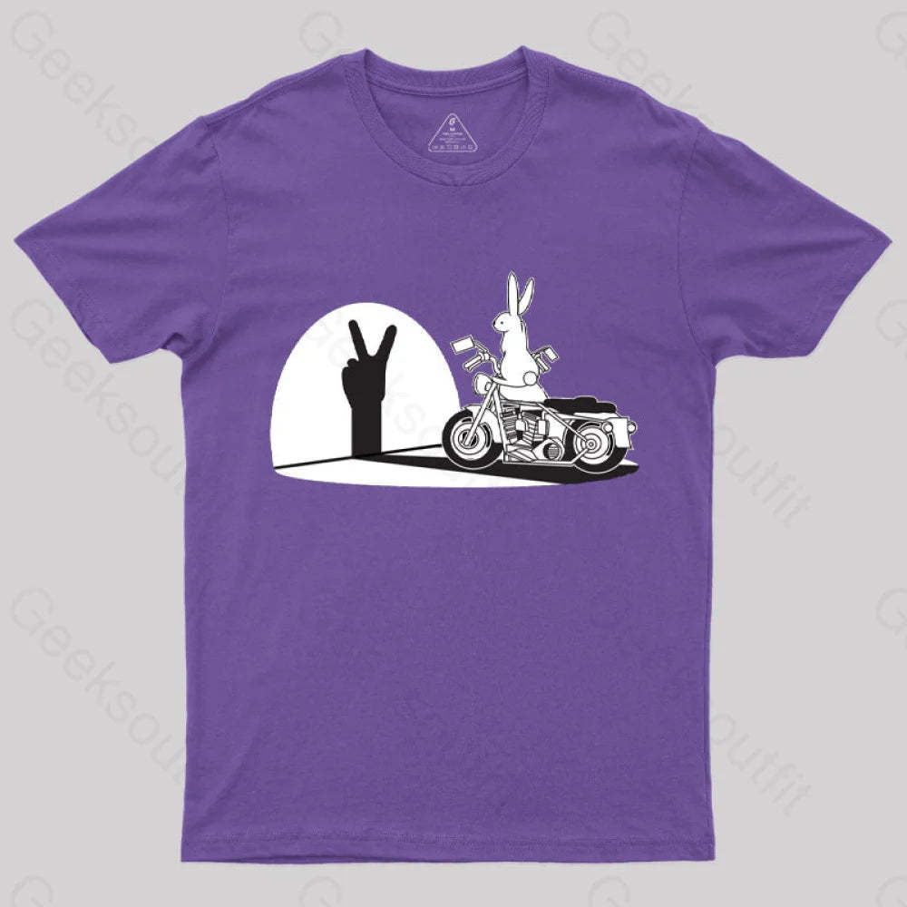 Motorcycle Humor Shadow Rabbit T-Shirt Purple / S