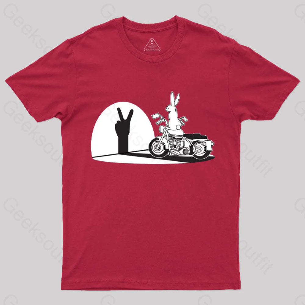 Motorcycle Humor Shadow Rabbit T-Shirt Red / S