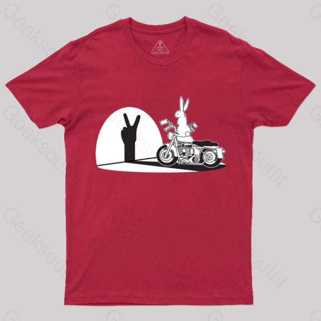 Motorcycle Humor Shadow Rabbit T-Shirt Red / S