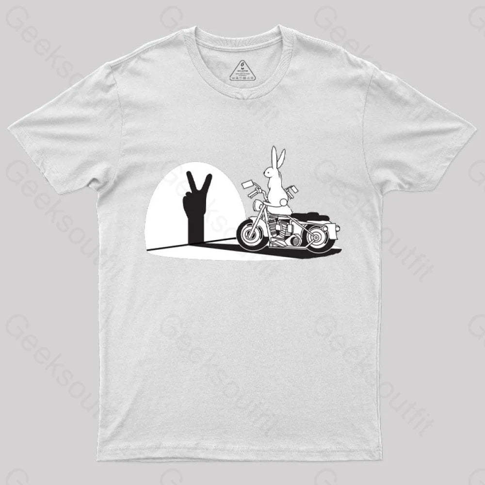 Motorcycle Humor Shadow Rabbit T-Shirt White / S