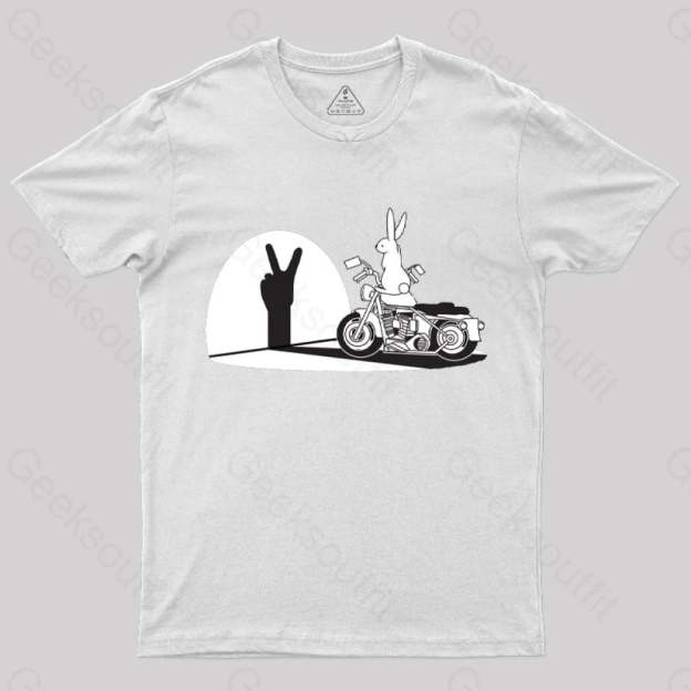 Motorcycle Humor Shadow Rabbit T-Shirt White / S