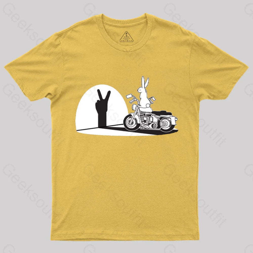 Motorcycle Humor Shadow Rabbit T-Shirt Yellow / S