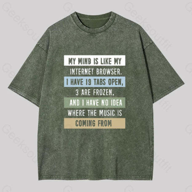 My Mind Is Like Washed T-Shirt Army Green / S