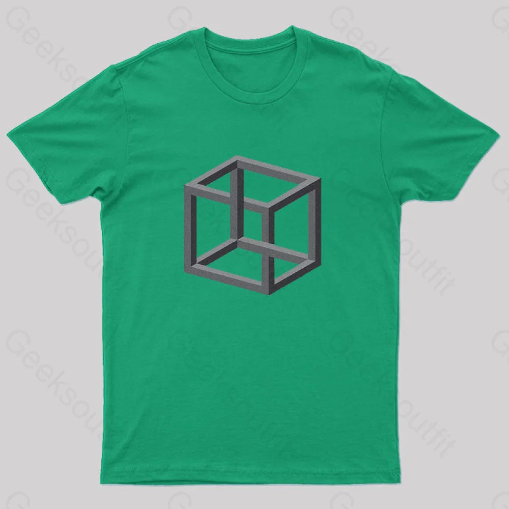Necker Cube Illusion T-Shirt Green / S